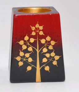 Kerzenhalter fr Teelicht, rote Keramik mit Bodhi Baum H 10 cm
