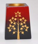 Kerzenhalter f�r Teelicht, rote Keramik mit Bodhi Baum H 10 cm