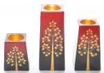 Kerzenhalter f�r Teelicht, rote Keramik mit Bodhi Baum 3\' er Set